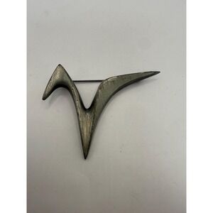 Vintage Mid Century Modern Abstract Bird Brooch Silver Tone